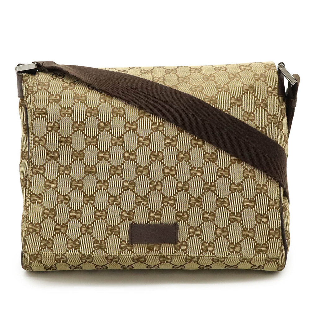 Gucci GG Canvas Messenger Crossbody Leather Beige Brown Cream